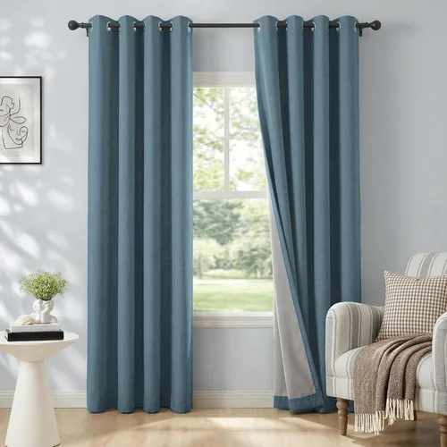Vista 23 de Cortinas opacas de lino para dormitorio de 45 pulgadas de largo, cortinas beige con ojales para sala de estar, cortinas de oscurecimiento
