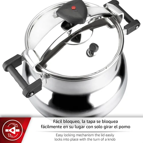 Vista 4 de Magefesa Alustar - Olla a presión de aluminio de 23.2 cuartos de galón, construcción extragruesa, base de termodifusión, 3 sistemas de seguridad