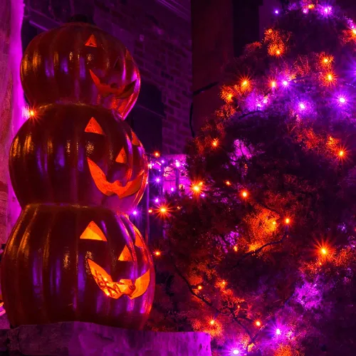 Vista 6 de NEROSUN - Mini guirnalda de luces LED de Halloween, 2 paquetes, total 100 LED, 32 pies, luces de hadas impermeables operadas con batería con 8