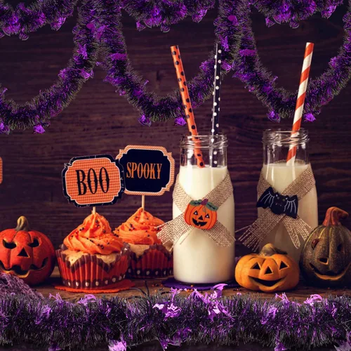 Vista 5 de LOMIMOS - Guirnalda de oropel de Halloween de 32,8 pies, decoración colgante de murciélago brillante con diseño metálico para suministros de fiesta