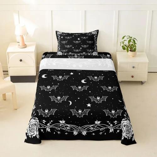 Vista 42 de Feelyou Cat Bed Sheets Set Twin Size Halloween Themed Bed Set Trick or Treat Deep Pocket Fitted Sheet Scaredy Cat Breathable Soft Lightweight
