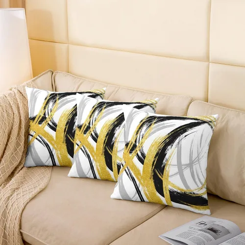 Vista 54 de Juego de 2 fundas de almohada abstractas de 16 x 16 pulgadas para niños, niñas, adolescentes, decoración de dormitorio, moderna a rayas, decoración