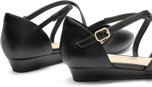 Vista 4 de DREAM PAIRS Zapatos planos de tacón bajo con correa de tobillo y punta puntiaguda para mujer, zapatos de vestir cómodos y casuales para negocios