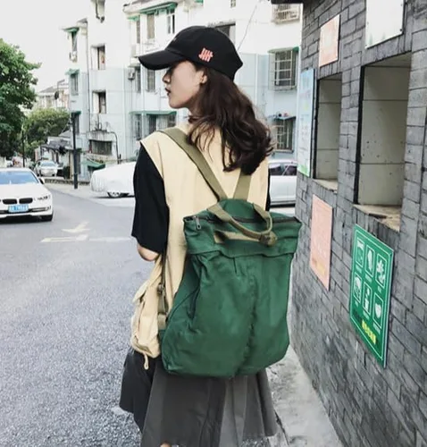 Vista 6 de Mochila de lona vintage para mujeres y hombres, bolsa de viaje casual de gran capacidad, de mezclilla, estilo grunge, senderismo, viajes (verde)