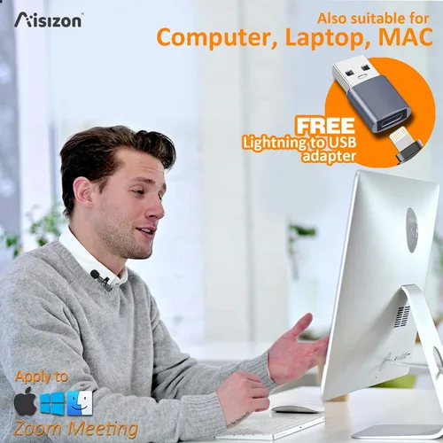 Vista 5 de Micrófono inalámbrico lavalier, Micrófonos de clip, Audio Hi-Fi, Micrófono inalámbrico A3, para iPhone 7-14, Laptop, Reunión Zoom, Grabación