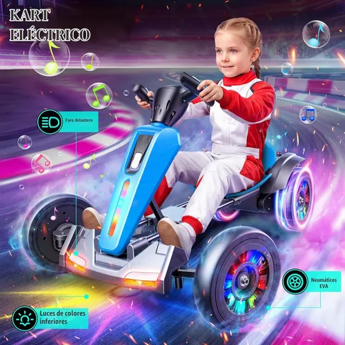 Vista 5 de Hikole Go Kart eléctrico de 12 V para niños a partir de 3 años, plegable Azul