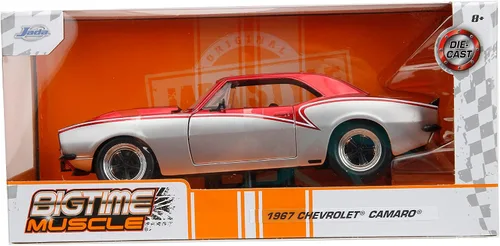 Vista 2 de Jada Big Time Muscle 1:24 1967 Chevy Camaro - Auto fundido a presión, juguetes para niños y adultos (plata/rojo)