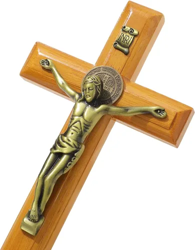Vista 10 de KOMI Crucifijo de pared de 10 pulgadas, cruz de madera de Jesucristo, cruz católica colgante, decoración de pared, regalos católicos para hombres
