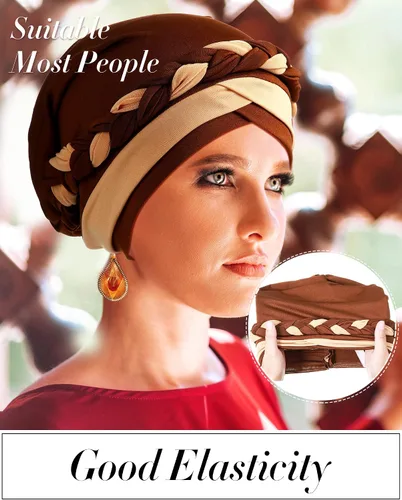 Vista 5 de SATINIOR 4 piezas de turbante africano para mujer, turbante con cuentas
