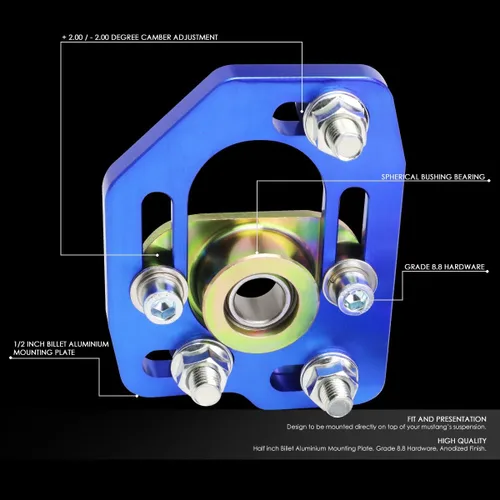 Vista 2 de DNA MOTORING CBK-PLT-FM90-BL Placas de Camber/Caster Frontales Azul [para Ford Mustang 90-93]