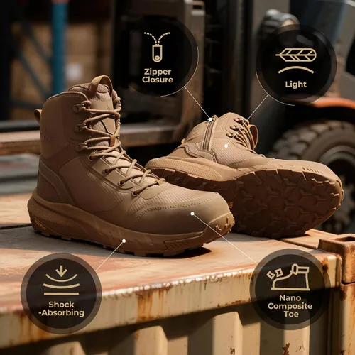 Vista 4 de NORTIV 8 Botas de trabajo ligeras con punta compuesta para hombre Coyote