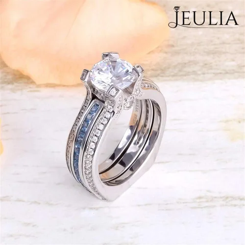 Vista 4 de Jeulia - Anillo de plata de ley con circonitas intercambiables para mujer, para boda, compromiso, aniversario