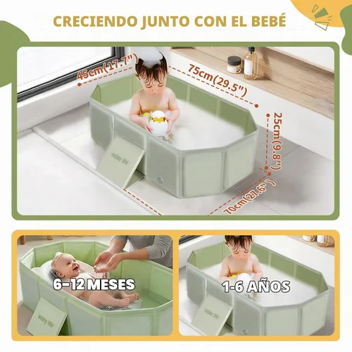 Vista 2 de Orzbow Bañera para niños pequeños con tapón de drenaje lateral, portátil Verde
