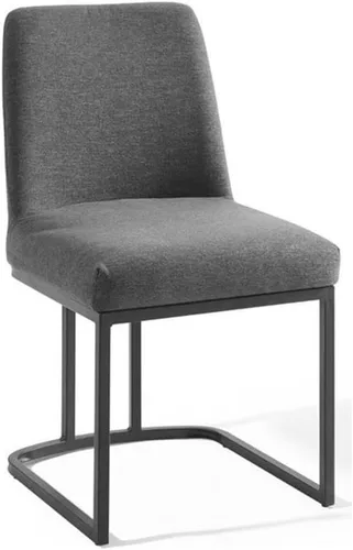 Vista 10 de Modway Amplify Sled - Silla auxiliar de comedor de tela tapizada con base de trineo, color negro y beige, 22 x 19 x 32 pulgadas