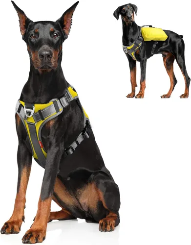 Vista 11 de Fida - Arnés resistente para perro, pechera para viaje, campamento o senderismo. Para perro pequeño, mediano y grande, con 2 bolsillos laterales