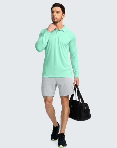 Vista 6 de Camisa polo de manga larga para hombre, ligera, protección solar UPF 50+, camisas geniales para hombres, trabajo, pesca, al aire libre