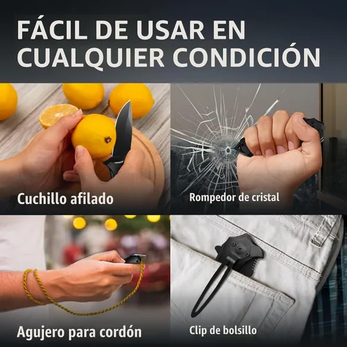 Vista 9 de Navaja táctica Grand Way para hombres - Navaja de bolsillo negra - Mejor navaja asistida por resorte con rompevidrios y clip de bolsillo - Navajas