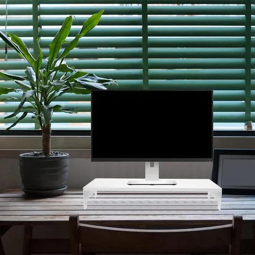 Vista 6 de Kisangel Elevador de monitor de escritorio con patas acrílicas, soporte ergonómico para laptop y estante organizador para escritorio, plataforma