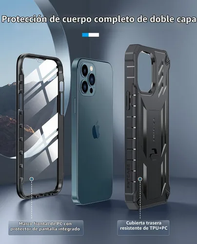Vista 7 de FNTCASE Funda para iPhone 12 Pro Max, protector de pantalla integrado Negro