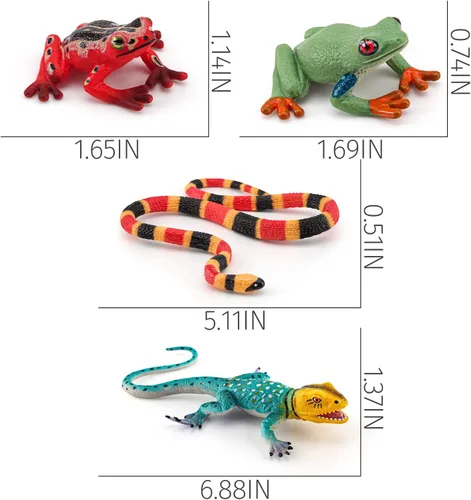 Vista 6 de Figura de serpiente del bosque, figuras de lagarto, figuras de rana, 4 piezas, figuras de animales del bosque tropical, juguetes de rana