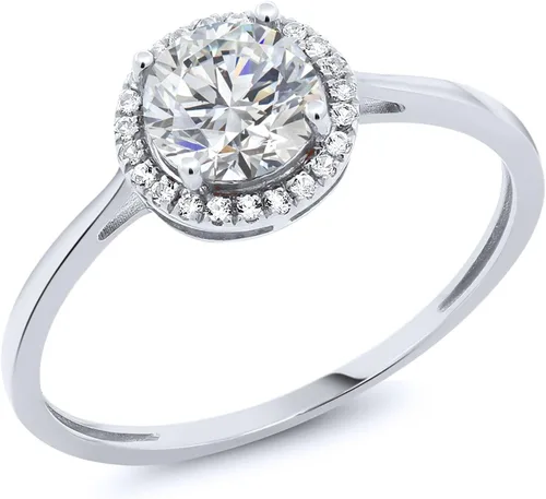 Vista 78 de Gem Stone King Anillo de compromiso de boda de oro blanco de 10 quilates con piedra natal y halo de diamantes Redondo de 0.236 in Anillo de oro