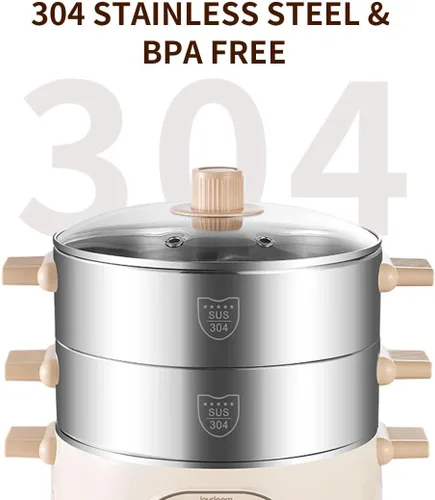 Vista 5 de Joydeem Vaporizador eléctrico de alimentos para cocinar, vaporizadores de verduras y alimentos de acero inoxidable de 2 niveles, gran capacidad