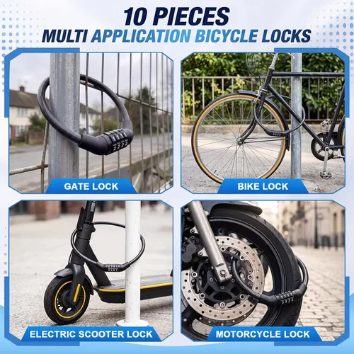 Vista 5 de Hotop 10 unidades de cable de bloqueo de bicicleta de 2 pies con combinación, bloqueo de bicicleta preestablecido en espiral de alta seguridad de 4