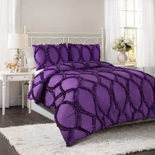 Vista 9 de Juego de edredón Lush Decor Avon, juego de 3 piezas, tamaño Full/Queen, color marfil - Juego de cama romántico estilo granja - Elegante ropa de cama