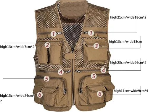 Vista 2 de Chaleco Flygo para hombre, para pesca, trabajo, safari, viaje de reportajes o para actividades al aire libre en verano, con bolsillos