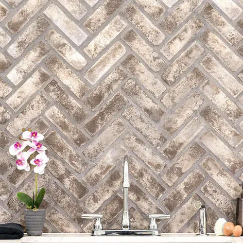 Vista 3 de Ackland Azulejo de espiga Terabrik Vintage Gris Claro Taupe 25.5" x 12.5" Doverton Gris