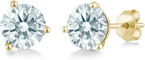 Vista 61 de Gem Stone King Aretes de oro de 14 quilates, 0.236 in, piedra natal redonda, Martini, 3 puntas, aretes de oro para mujer