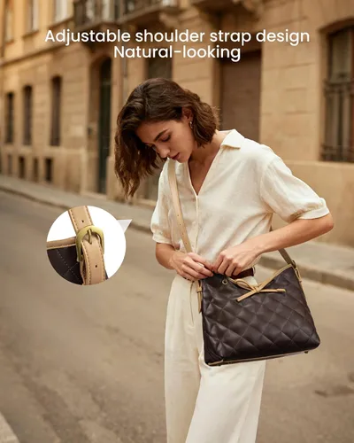 Vista 3 de LOVEVOOK - Carteras para mujer, bolsos de mano de cuero suave estilo hobo, bolso bandolera acolchado, bolso de diseñador tipo bucket