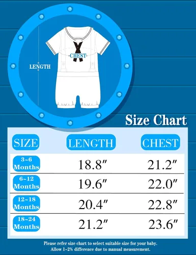 Vista 6 de Baby Boys' 2pc Sailor Costume, Cotton, Infant Short Sleeve Romper, 3-24 Months