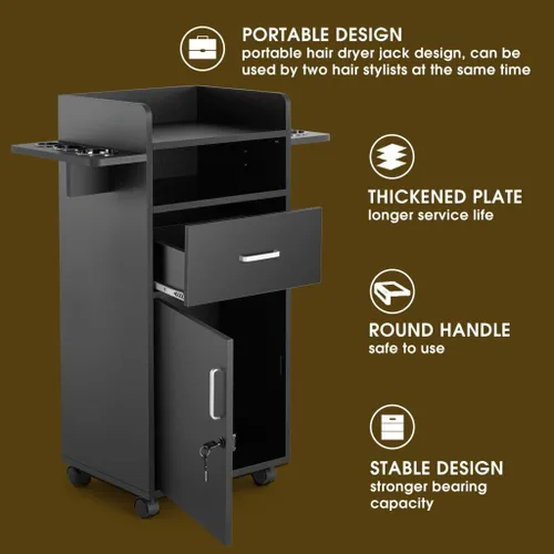 Vista 4 de Artist Hand Gabinete de salón para estilista – Estación de pelo con ruedas, carrito de salón de belleza con 6 soportes para herramientas, polea fija