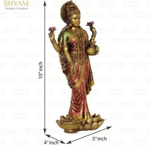 Vista 4 de Murti de bendición de diosa Lakshmi de pie de 10 pulgadas Maa Laxmi Bendición para Pooja Room Mahalaxmi Estatua para el hogar, templo, mandir