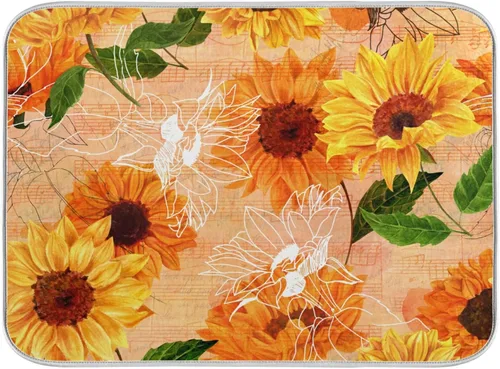 Vista 14 de Tapete de secado de platos de flores de fondo negro para encimera de cocina de 18 x 24 pulgadas, tapete de microfibra absorbente, tapete de secado