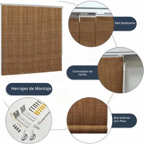 Vista 3 de Paneles deslizantes opacos personalizados, persianas verticales de riel de 4 o 6 rieles para ventana corrediza, puerta de patio y divisor de Camel