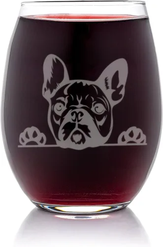 Vista 2 de French Bulldog Peeking Paws - Copa de vino sin tallo, regalo para perros y cachorros, 1 copa