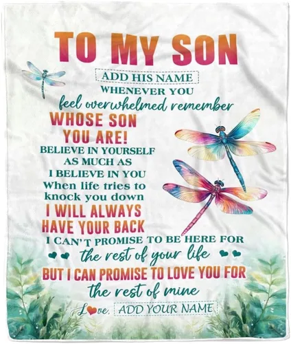 Vista 26 de Manta Personalizada "To My Son" de Mamá y Papá Regalos para Hijo que Va a la Universidad Cumpleaños Graduación Navidad Regalo Personalizado Manta