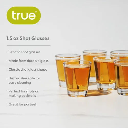 Vista 2 de Vaso de Chupito Clásico Verdadero, Vasos de Chupito Lisos Perfectos para Tequila y Whisky, Vaso de Medida Reutilizable, Juego de 6, 1.5 oz