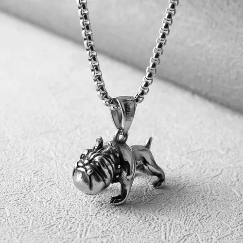 Vista 3 de Collar con encanto de bulldog inglés, colgante de acero inoxidable de bulldog 3D
