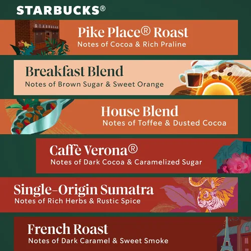 Vista 4 de Starbucks Cápsulas de café K-Cup - Paquete variado de tostado medio y oscuro, 100% arábica, 6 cajas (60 cápsulas en total)