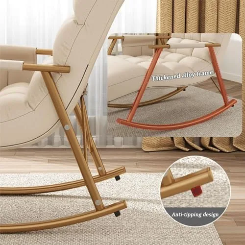 Vista 5 de Modern Upholstered Rocking Chair with Adjustable Backrest and Side Pocket High Capacity for Comfortable Seating in Bedroom and Living