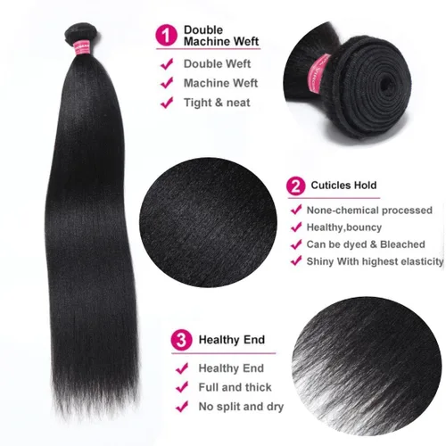 Vista 5 de Beauty Forever Yaki - Extensiones de cabello humano virgen mongol sin procesar, grado 12A, 3 paquetes de cabello humano virgen mongol sin procesar