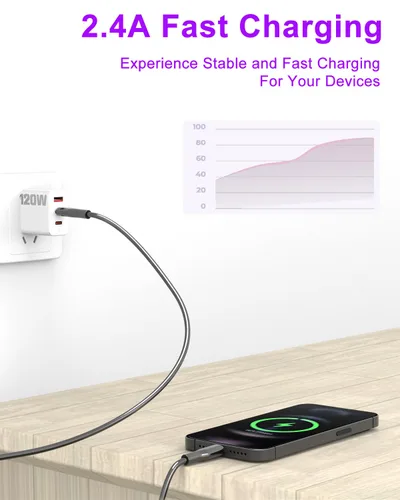 Vista 3 de Cable USB C a Lightning de metal de 6.6 pies, cable de carga a prueba de mordidas para gatos y perros, carga rápida y sincronización de datos, cable