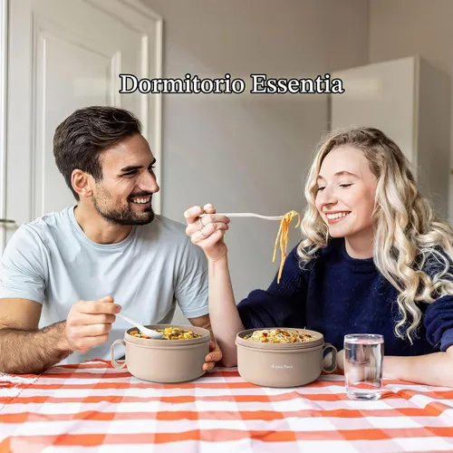Vista 9 de Tazón de ramen para microondas de 40 onzas, olla de ramen con tapa, regalo de dormitorio universitario, color beige BPA Free
