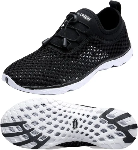 Vista 9 de Zapatos de agua para mujer de secado rápido, drenaje de 3 segundos y todo terreno para natación, senderismo, yoga 18155Negro