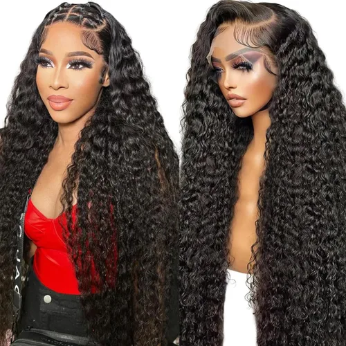 Vista 48 de Pelucas de cabello humano lacio para mujeres negras, encaje frontal de 13 x 4 pulgadas, previamente despuntada, sin pegamento, HD frontal, negro