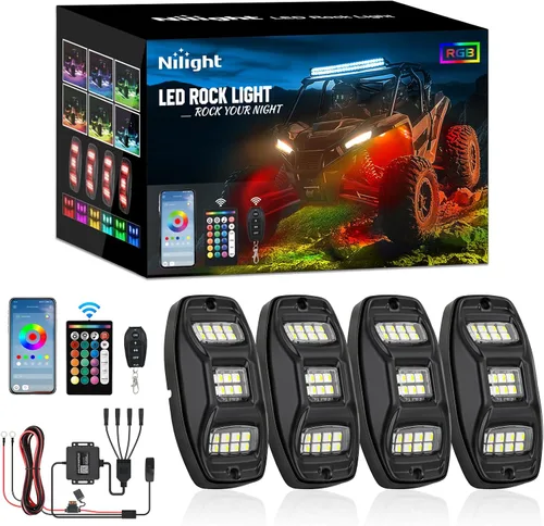 Vista 25 de Nilight Luz LED RGB para látigo, 2 unidades, 3 pies, con 4 luces de roca RGB-Látigo+Roca