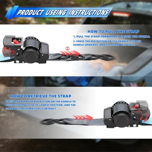 Vista 3 de ANLULOAD Paquete de 2 correas de trinquete retráctiles (2 pulgadas x 14.7 pies), correas de carga para maletero, motocicletas de garaje, ATV